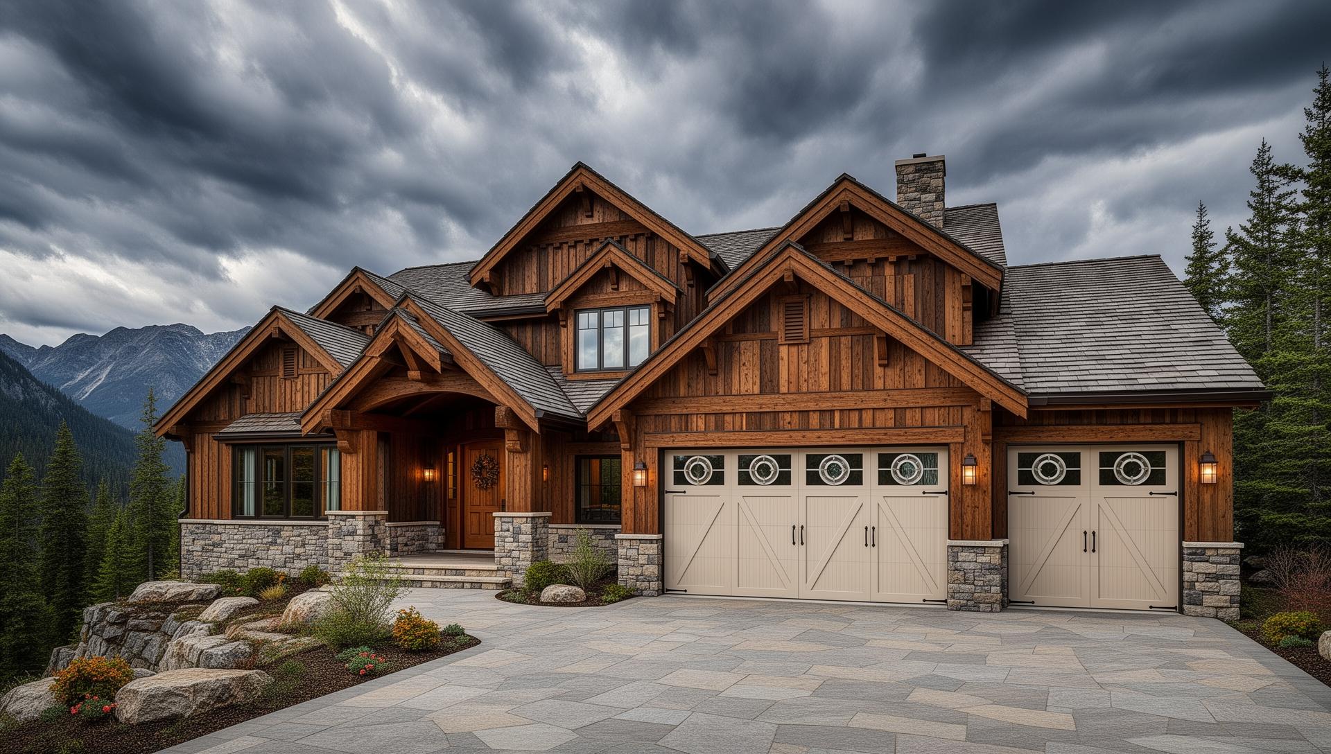 Premium coastal style garage doors on mountain lodge home - Garage Door Lehigh Acres